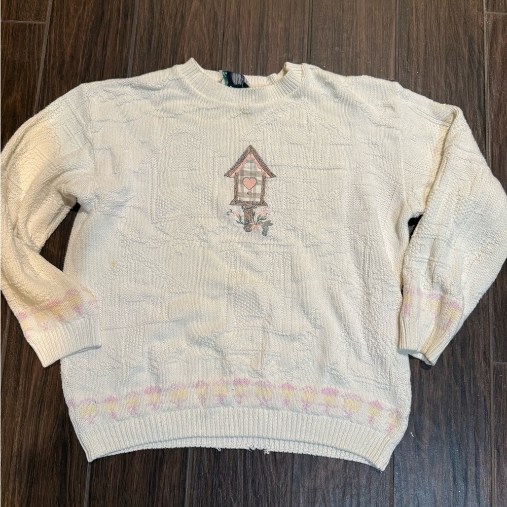Northern Reflections Cream Sweater with Pink Accents